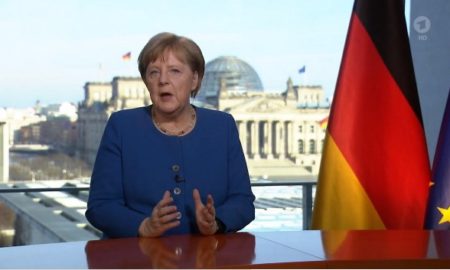 Angela Merkel durante l'appello televisivo del 18 marzo 2020.