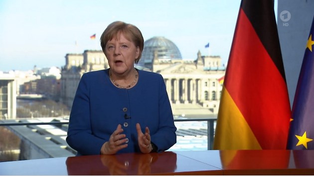 Angela Merkel durante l'appello televisivo del 18 marzo 2020.