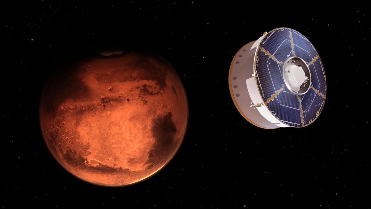 La sonda Perseverance durante il volo verso Marte