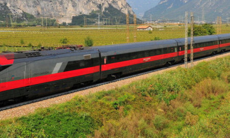 Un convoglio FRECCIAROSSA ETR500 sulla linea del Brennero tra Bolzano e Trento