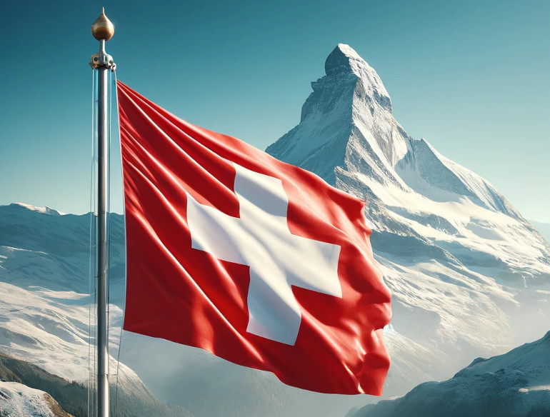 Bandiera svizzera con il Cervino sullo sfondo