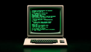 Vintage PC con codice BASIC sullo schermo