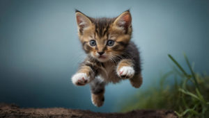Gattino che spicca un salto