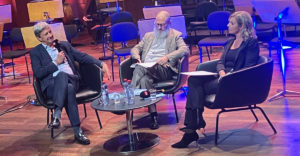 Da sinistra, l’autore Lorenzo Sganzini, Christian Gilardi e il direttore artista dell’OSI Barbara Widmer.