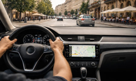 Guidatore al volante di un'automobile europea