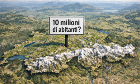 Cartina della Svizzera con piantato un cartello con la scritta "10 milioni di abitanti?"