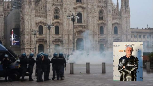 Disordini a Milano - nel riquadro Paolo Crepet